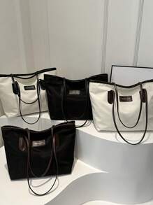 Nylon Solid Color Casual Large Capacity Simple Atmosphere College Street Tote Bag For Women - Black - View 9