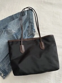 Nylon Solid Color Casual Large Capacity Simple Atmosphere College Street Tote Bag For Women - Black - View 8