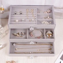 1pc 3-Tiered Jewelry Storage Box, Acrylic Velvet Lined Drawer Jewelry Case, Ring, Necklace, Earrings Display Container Holder, Dustproof - 1 - View 4