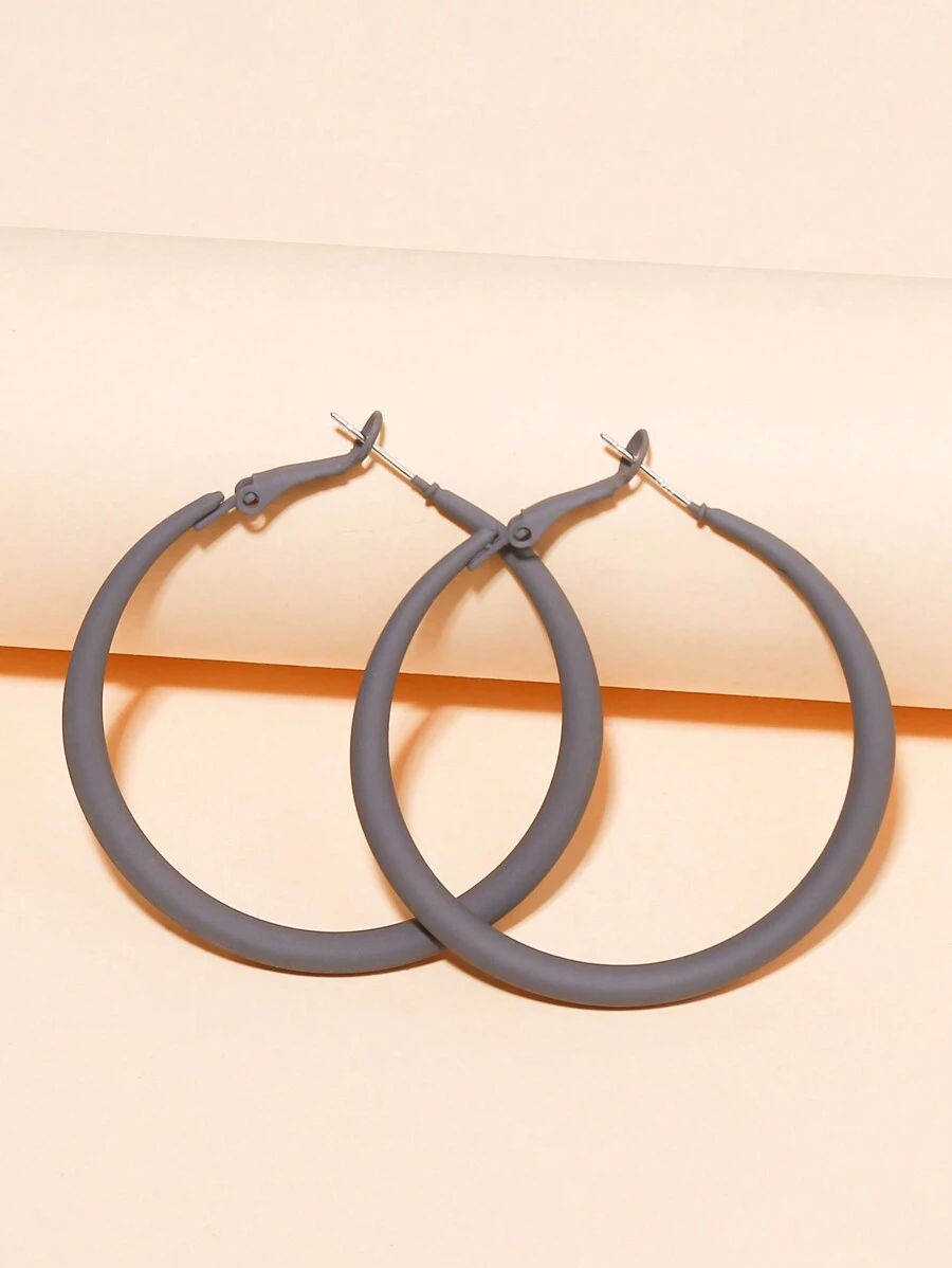 1pair European And American Fashionable Simple Style Round Geometric Open Paint Earrings For Women, Gift For Festivals And Daily Wear - Grey - View 1