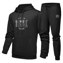 Moletom Com Capuz Masculino Com Letras Impressas, Cintura Com Cordão E Calça Jogger Com Punhos Para Looks Casuais, Roupas De Ginástica Para Homens, Conjunto Esportivo