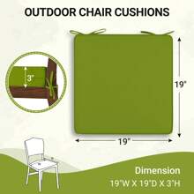 Downluxe Outdoor Chair Cushions For Patio Furniture, Waterproof Square Corner Memory Foam Patio Chair Cushion With Adjustable Ties And Portable Handle, 19" X 19" X 3" - Green - View 6