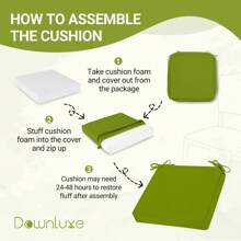Downluxe Outdoor Chair Cushions For Patio Furniture, Waterproof Square Corner Memory Foam Patio Chair Cushion With Adjustable Ties And Portable Handle, 19" X 19" X 3" - Green - View 7