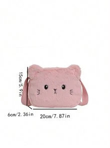 Children's Lovely Plush Ins Style Cat Shaped Shoulder Crossbody Bag With Personalized And Versatility - Pink - View 3