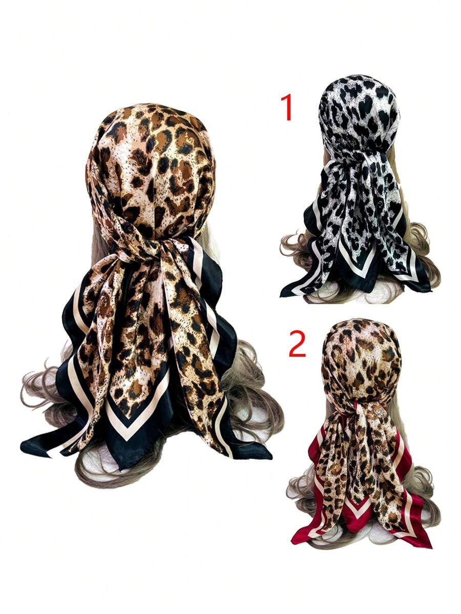 1pc Women's 90cm Leopard Print Imitated Silk Square Scarf, Headwrap, Bandana Top Elegant Bandana,Hair Band,Head Band Ideal For Dressing Up Your Look - Multicolor - View 1