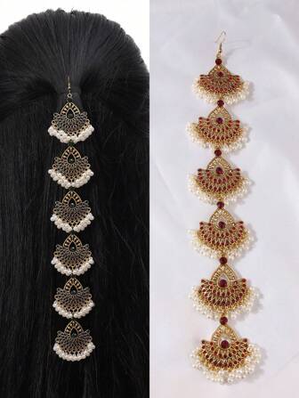 1pc Fashionable Simple Vintage Style Drop Shaped Pendant Necklace, Embellished With Rhinestone And Beads, Suitable For Women To Wear As Head Chain