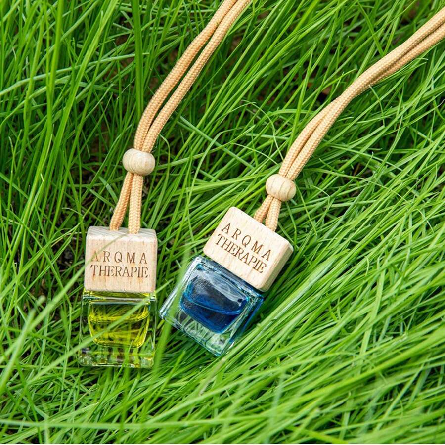 1pc Car Air Freshener Pendant (Glass Bottle With Wooden Cap) With