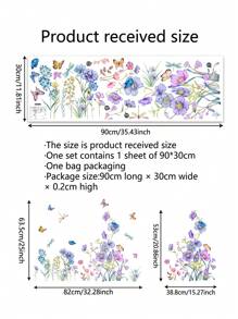 1pc Self-Adhesive Wall Sticker, With Plants, Flowers, Butterflies, Dragonflies, For Living Room, Bedroom Home Decor - Multicolor - View 2