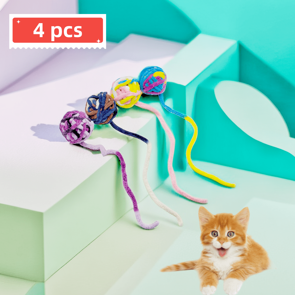 4pcs Random Color Bell & Yarn Ball Cat Toy, Perfect For Cats & Dogs To Play SHEIN USA