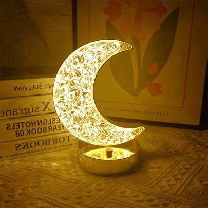 Attention-Grabbing Crescent Moon Shaped LED Touch Light: 3-Color Changing, Rechargeable Battery Powered, Ideal For Ramadan, Multi-Room Use