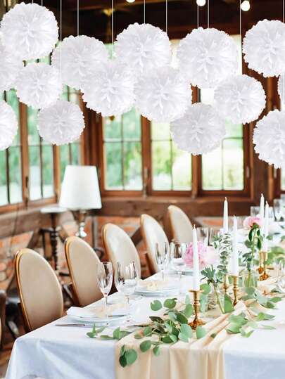 9pcs Paper Pom Poms, White Tissue Paper Hanging Decorations, Suitable For Wedding, Birthday Party, Bridal Shower, Bachelorette Party, Baby Shower, Christmas