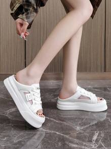 New Mesh Slip-On Slippers, Hollow-Out Breathable Chunky Sole Casual Platform Sandals For Summer 2025