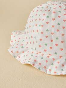 TUTUYA Infant Bucket Hat With Soft Brim, Baby Girl Sun Protection Hat, All Season Comfortable & Cute Heart Print Sun Hat With Chin Strap, Suitable For Daily/Outdoor/Play, Fits Head Circumference 44-50CM, 0-36 Months - White - View 5