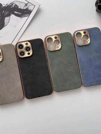 全新商务复古贴PU皮革材质，兼容三星S22/23/24/25，兼容 11/12/13/14/15/16/17 Pro/Pro Max，高端金属镜头全覆盖电镀手机壳