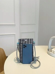 帆布格子手机包 斜跨包和竖款 时尚百搭 小布包 手机 手机袋 iPhone 包 手机袋 手机袋 女士手机袋 钱包 钱包 - 黑色 - 查看 6