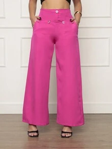 Women Pants - 玫紅色 - 查看 3