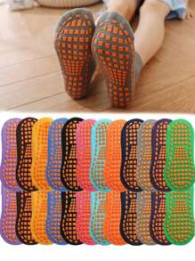 5pairs Kids' Random Color Non-Slip Dotted Trampoline Socks - Multicolor - View 1