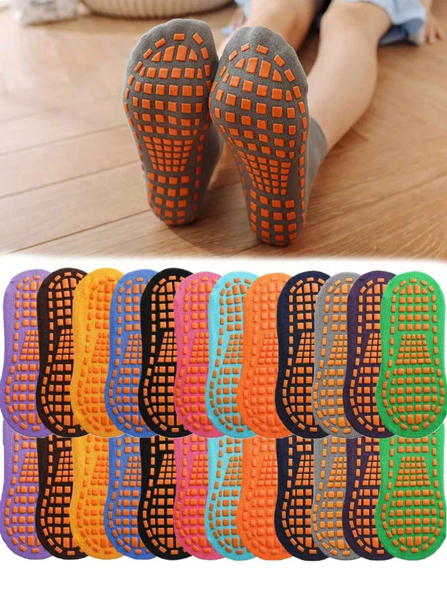 5pairs Kids' Random Color Non-Slip Dotted Trampoline Socks - Multicolor - View 1