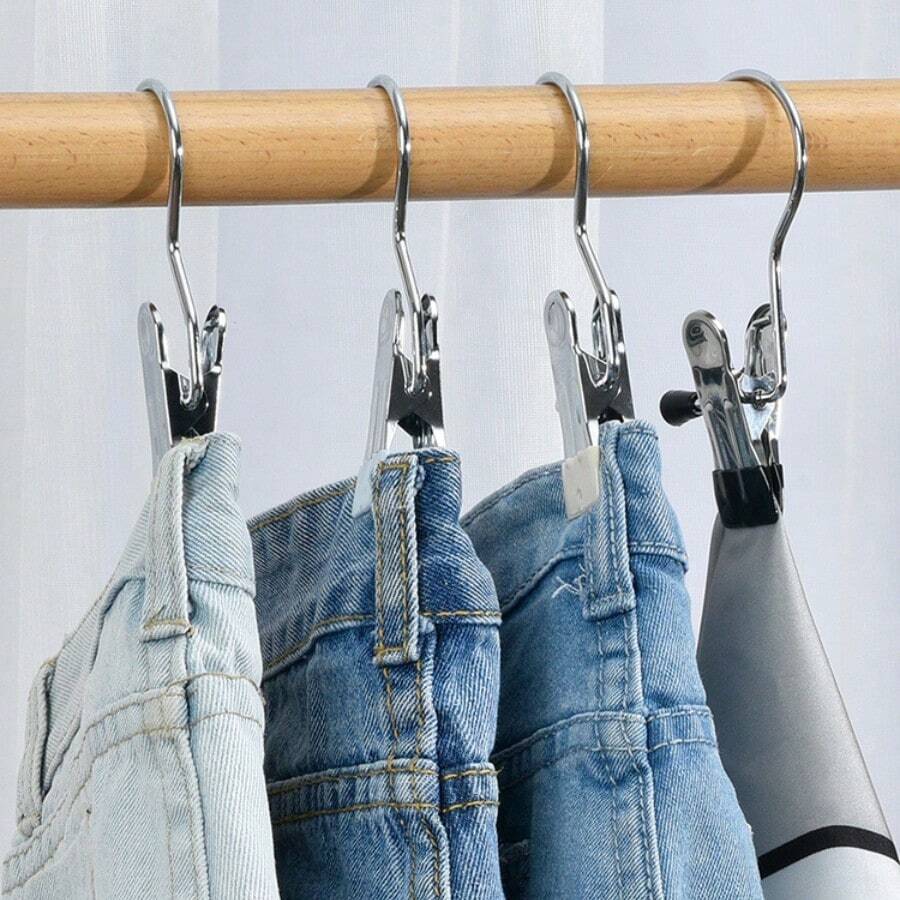 2pcs Multifunctional Stainless Steel Hook Clip With Hanging Hook For Clothes, Caps, Skirts, Etc. - Multicolor - View 1