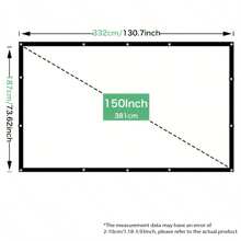 150-Inch High-Density Projector Screen, Thickened, 16:9, 160° Viewing Angle, Foldable, Anti-Wrinkle, Portable Washable Movie Screen, Supports Dual-Side Projection, For Home Cinema, Outdoor, Indoor, Office Projector Accessories - 150inch Projector Screen - View 2