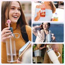 1 Pc 10mm Straw Cover Cap For Cup,Silicone Straw Topper Compatible With 30&40 Oz Tumbler With Handle,Dust-Proof Reusable Straw Tips Lids,Kitchen,Christmas Gift - Flowers - View 2