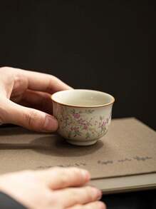 1pc Beige Ru Kiln Porcelain Tea Cup, Classical Kungfu Tea Set, Midsize Host Cup, Suitable For Daily Tea Party, Coffee Brewing, Gift Giving, Etc. Back To School - A Beige Ruyao Xishi Teacup - View 3