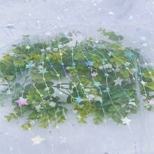 Iridescent Star Tulle Mesh Fabric For Wedding Dress & Evening Gown Decoration, Colorful Sequin Net Material - White - View 2
