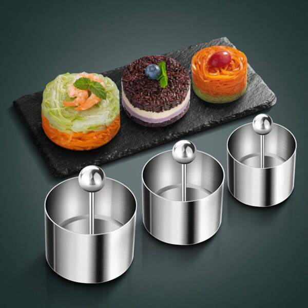 1pc, Cake Mold Ring With Pusher, Stainless Steel Mousse Cake Ring, Tart Rings, Onigiri Molds, Baking Tools, Kitchen Gadgets, Kitchen Accessories, Home Kitchen Supplies