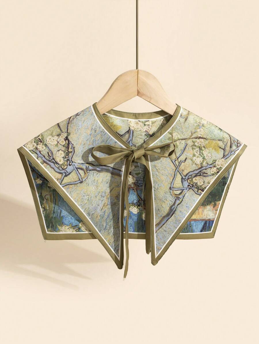 1 Pieza Collar Desmontable Con Estampado De Pintura Al Óleo Retro, Perfecto Para Uso Diario - Multicolor - Ver 1