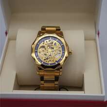 1 Miếng Nam Tự động hoàn toàn Đồng hồ cơ Với Xu hướng: Cắt giảm Quay số & Thép không gỉ Dây đeo , Đúng mốt Làm Việc  Sang trọng Qủa tặng - Vàng - Xem 10