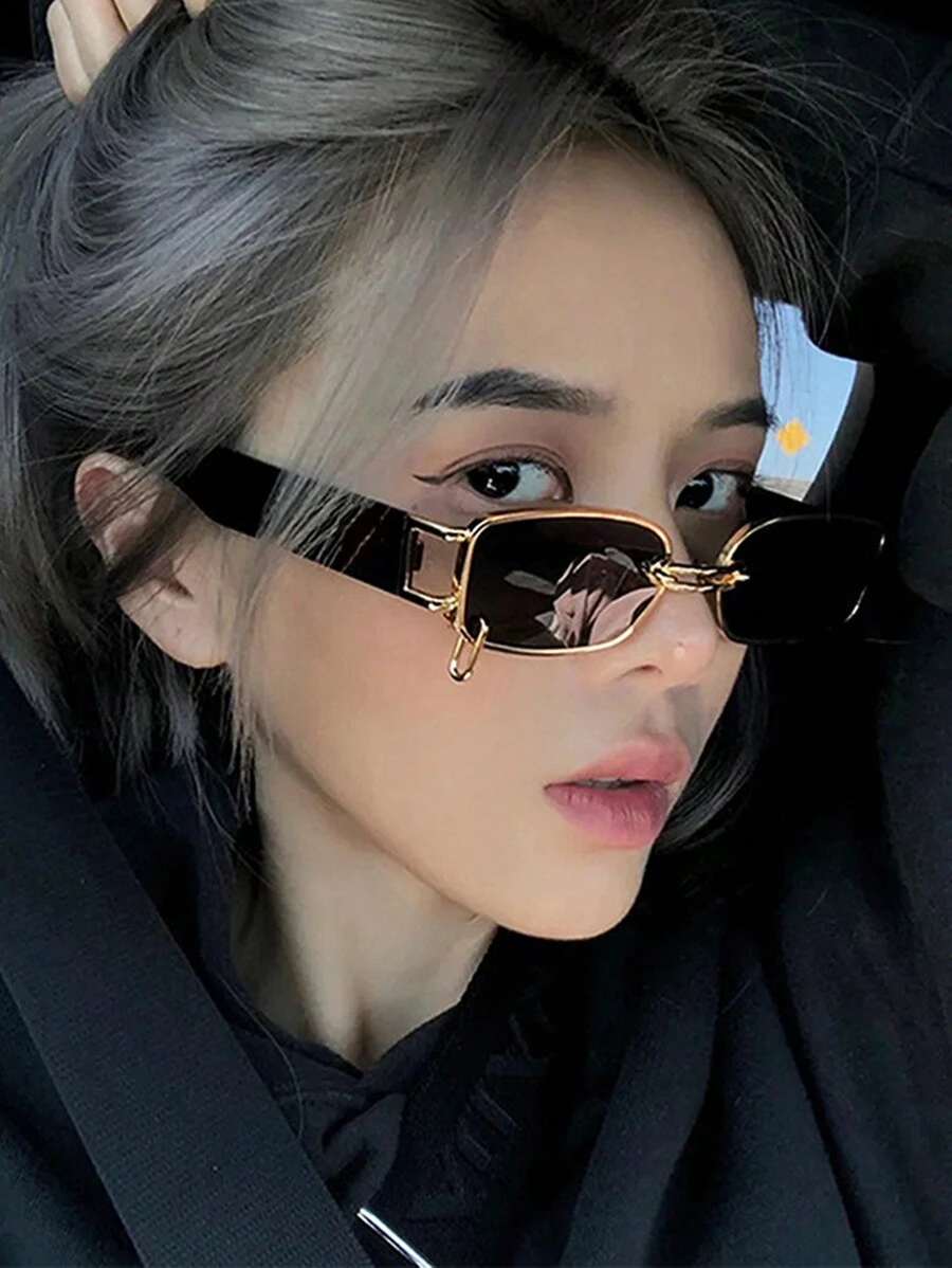 1 peça de óculos femininos de armação pequena dourada, quadrados metálicos, estilosos, personalizados, circulares, chiques, versáteis, acessórios de praia para mulheres, , todos os tipos de combinações, outono inverno, roupas femininas, roupas, presentes casuais de negócios