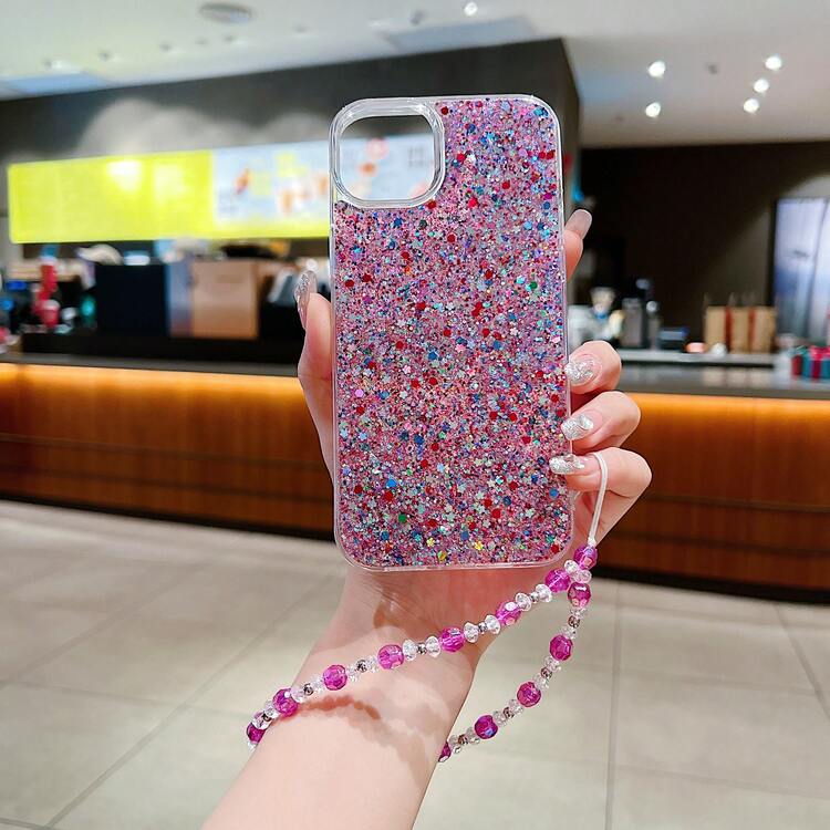 1入厚防震時尚多色閃亮手繩女士手機殼,適用於蘋果,三星,華為 - 無色 - 查看 3