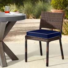 Downluxe Outdoor Chair Cushions For Patio Furniture, Waterproof Square Corner Memory Foam Patio Chair Cushion With Adjustable Ties And Portable Handle, 19" X 19" X 3" - 海軍藍和白色 - 查看 7