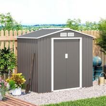 Outsunny 鋼板花園棚工具架，2.42 平方米帶滑動門的鋼製花園棚，213x130x185 厘米 - 灰色 - 查看 1