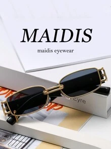 1 peça de óculos femininos de armação pequena dourada, quadrados metálicos, estilosos, personalizados, circulares, chiques, versáteis, acessórios de praia para mulheres, , todos os tipos de combinações, outono inverno, roupas femininas, roupas, presentes casuais de negócios