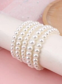 5pcs/Set Stylish Beige Pearl Bracelet