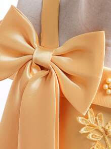 Vestido de tule com alças finas e renda de cetim e malha de cor sólida com decoração de laço, vestido formal elegante adequado para festa de aniversário, não inclui acessórios para cabelo