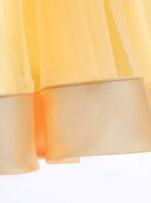 Vestido de tule com alças finas e renda de cetim e malha de cor sólida com decoração de laço, vestido formal elegante adequado para festa de aniversário, não inclui acessórios para cabelo