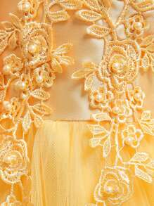 Vestido de tule com alças finas e renda de cetim e malha de cor sólida com decoração de laço, vestido formal elegante adequado para festa de aniversário, não inclui acessórios para cabelo