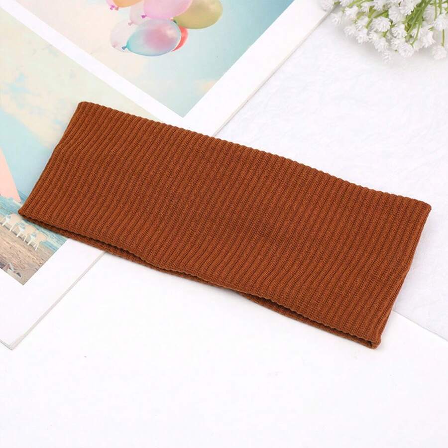 Knit Headband Girl Solid Color Wide Hairband Elastic Tie Up Hair Band For Washing Face Makeup Sports - Orange - View 1