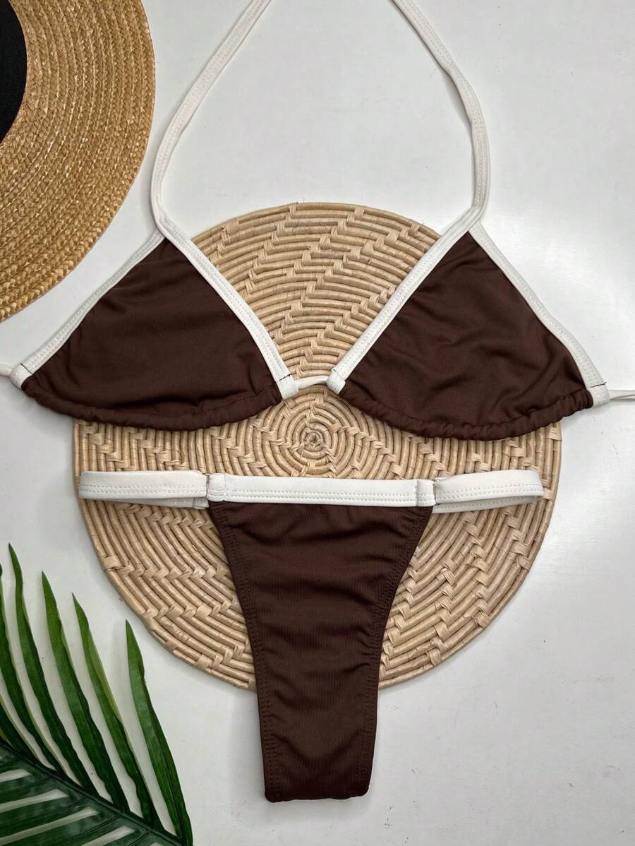 CUPSHE Dames Bikinisets met Diepe Hals, Lage Taille, Stropdaszijde, Twee-Delig Badpak, Badmode, Zwart, M