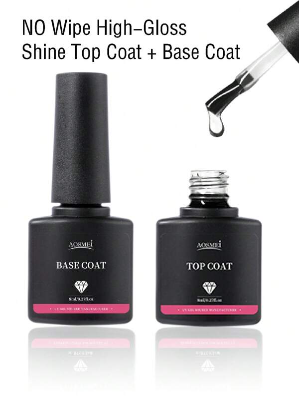 Clear Base Coat And Top Coat Set 2 Bottles 8ml Long-Lasting Shiny Durable Nail Polish Set, For Soak Off Uv/Led Gel Polish, Salon Manicure Gift