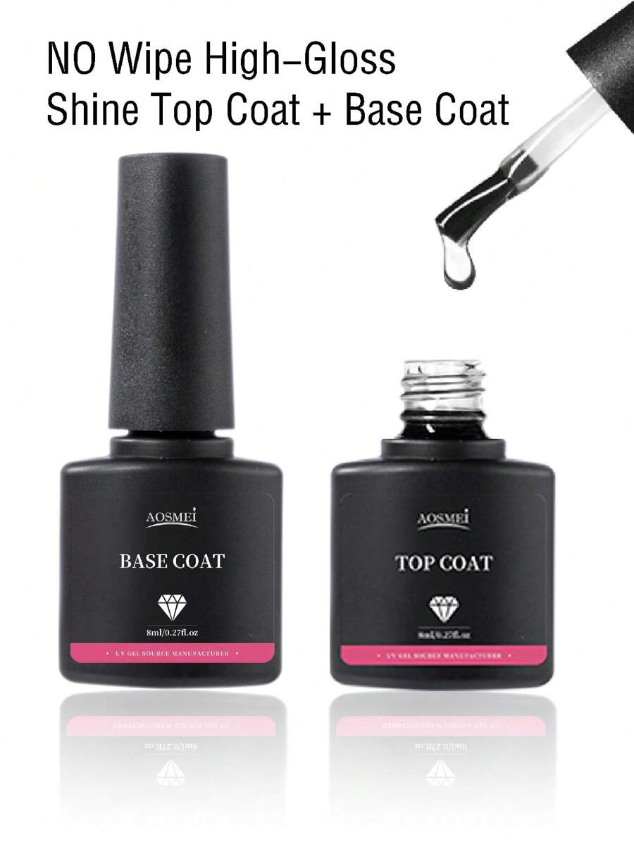 透明底膜和面膜套裝2瓶8毫升持久光亮耐用指甲油套裝,適用於浸泡式uv/led凝膠指甲油,沙龍修甲禮物