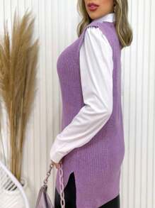 Women Sweater Vests - 紫丁香色 - 查看 3