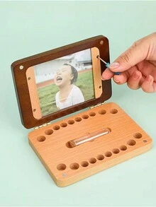 Children's Photo Frame, Hair & Tooth Collection Box For Baby Boys & Girls, Keepsake Memory Box Baby Shower Easter Gift Things For Girls/Boys - Coffee Brown - View 3