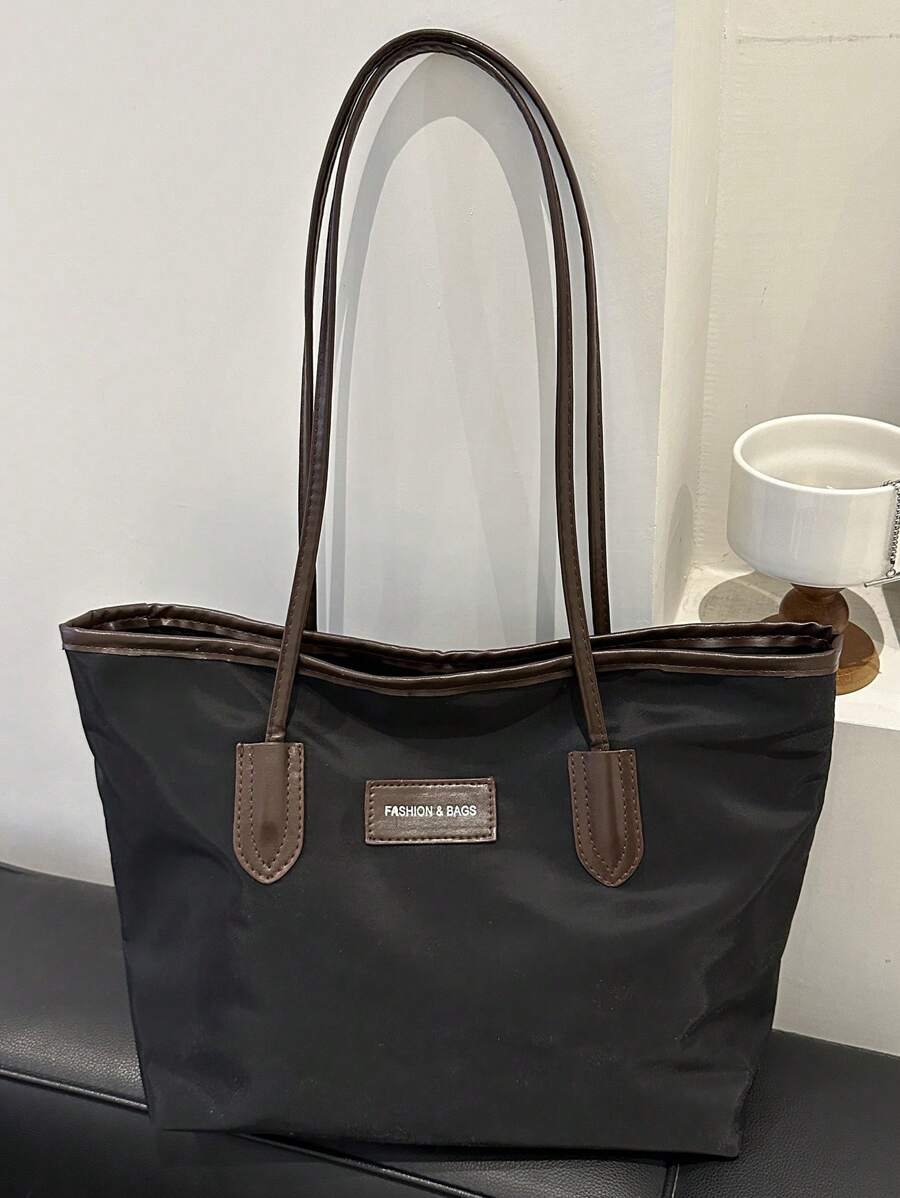 Nylon Solid Color Casual Large Capacity Simple Atmosphere College Street Tote Bag For Women - Black - View 1