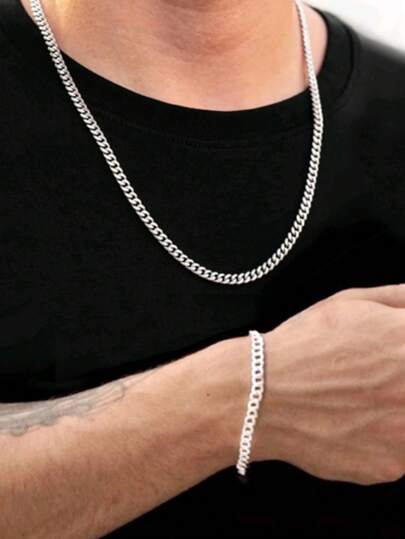 Corrente masculina grumet 60cm + pulseira Grumet prata 925 banhada 4mm