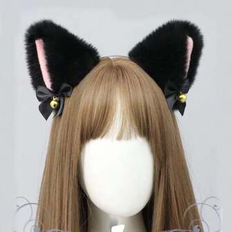 1pc Fashionable Furry Cat Ear Headband Cosplay Costume Accessory, Handmade Realistic Animal Ear Headband, Cute Plush Bell & Bow Headwear, Fox Ear Decor, Cat Ear Headband, Gift,Cat Ears,Hairband,Hair Hoop Headbands