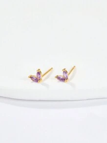 1 Pair Of S925 Pure Silver Hypoallergenic Fashion Simple Multi-Colored Zirconia Horse-Eye Earrings, Small And Cute For Women To Wear Daily Or To Give Daughter's Niece Holiday Gifts