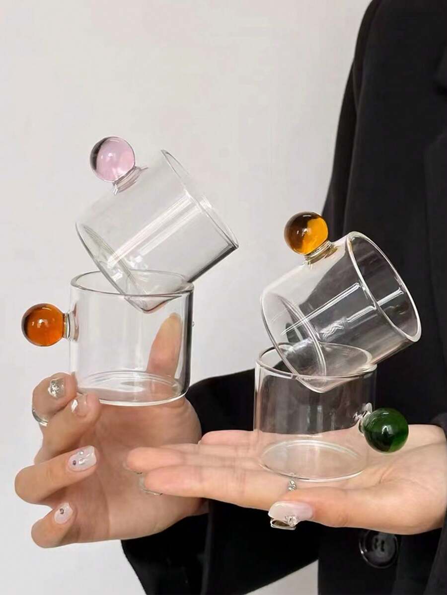 Set Of 6 Mixed-Color Italian Style Glass Cups With Handle, Including Cups For Extraction, Milk, Coffee, Juice And Sauce - Multicolor - View 1